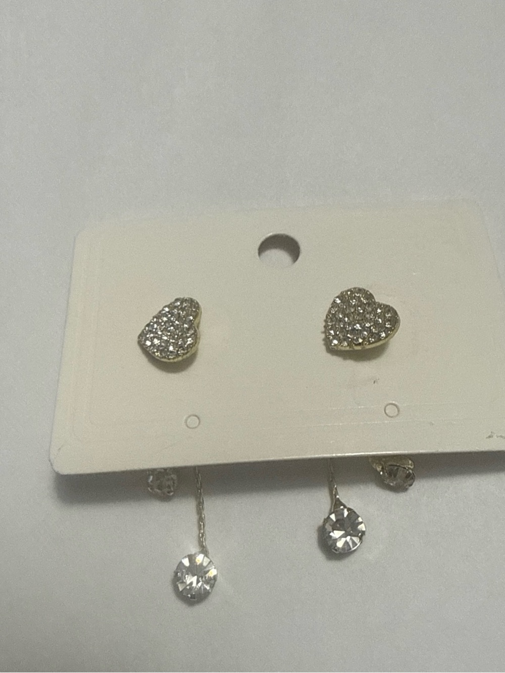 SHEIN Gold-Tone Heart Studs with Clear Crystal Drops